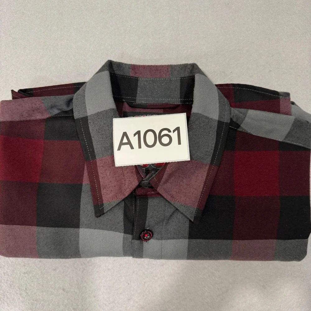 Dixxon Flannel The Brawler Shirt Men L Red Grey Black Buffalo Plaid Short Sleeve